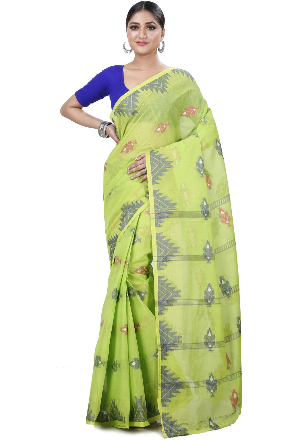 Olive Green Pure Cotton Sidra Tant Saree (1032)